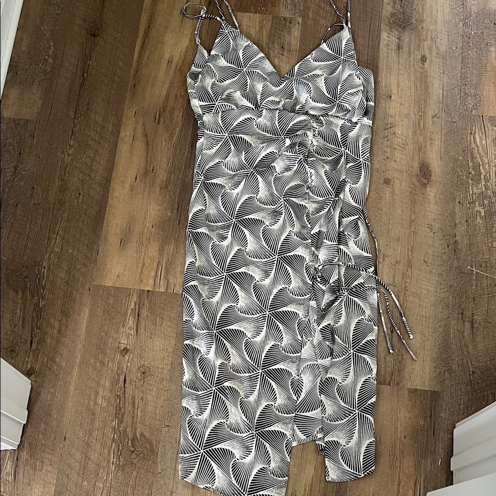 Black & White Geometric Slip Dress with Spaghetti Straps